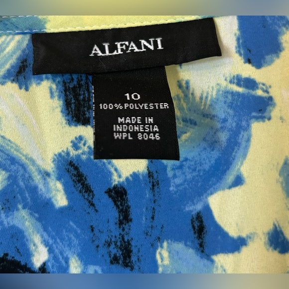 27.ALFANI Women's Green/Blue V-Neck Poet-Sleeve Blouse | Size 10 - Picture 4 of 10